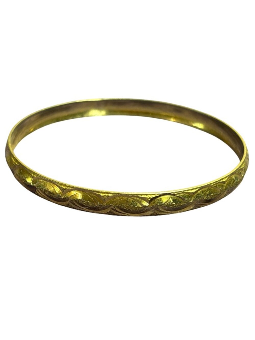 Vintage Textured Etched Goldtone Bangle Bracelet 8.25 inches